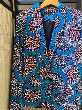 DiyanU Blue Patterned Long-Sleeve Blazer